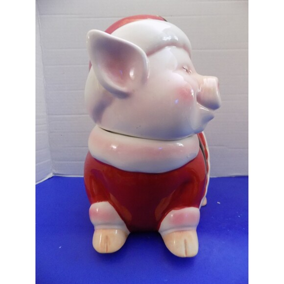 Christmas Santa Pig Cookie Jar Farm Figurine Holiday Time - Picture 6 of 8